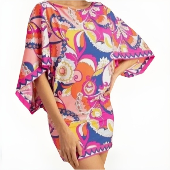 Trina Turk Tops - Trina‎ Turk Kaftan Tunic Dress Psychedelic Floral Print Pink Blue Orange M Beach